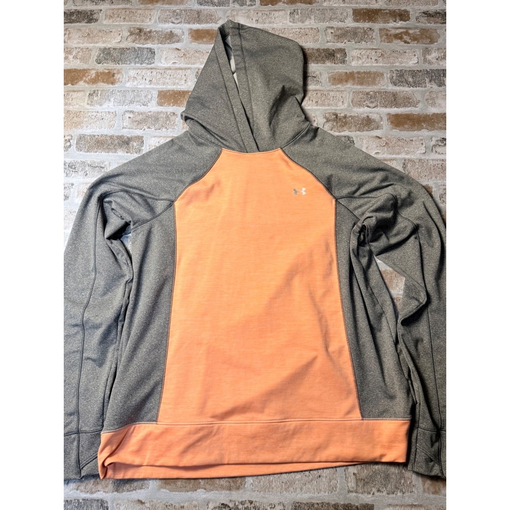 Under Armour ColdGear Hoodie Mens XL Gray Orange Pullover Loose Fit Sweatshirt